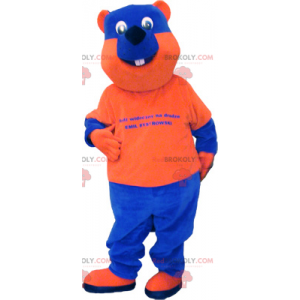 Blå och orange tvåfärgad björnmaskot - Redbrokoly.com