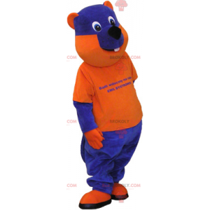 Blauw en oranje tweekleurige beer mascotte - Redbrokoly.com