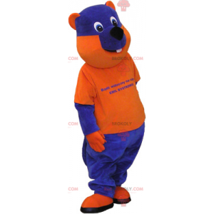 Mascotte orso bicolore blu e arancione - Redbrokoly.com