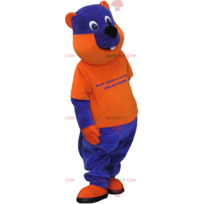 Blauw en oranje tweekleurige beer mascotte - Redbrokoly.com