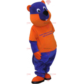 Mascote urso azul e laranja de dois tons - Redbrokoly.com