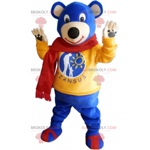 Blaues Bärenmaskottchen mit Schal - Redbrokoly.com