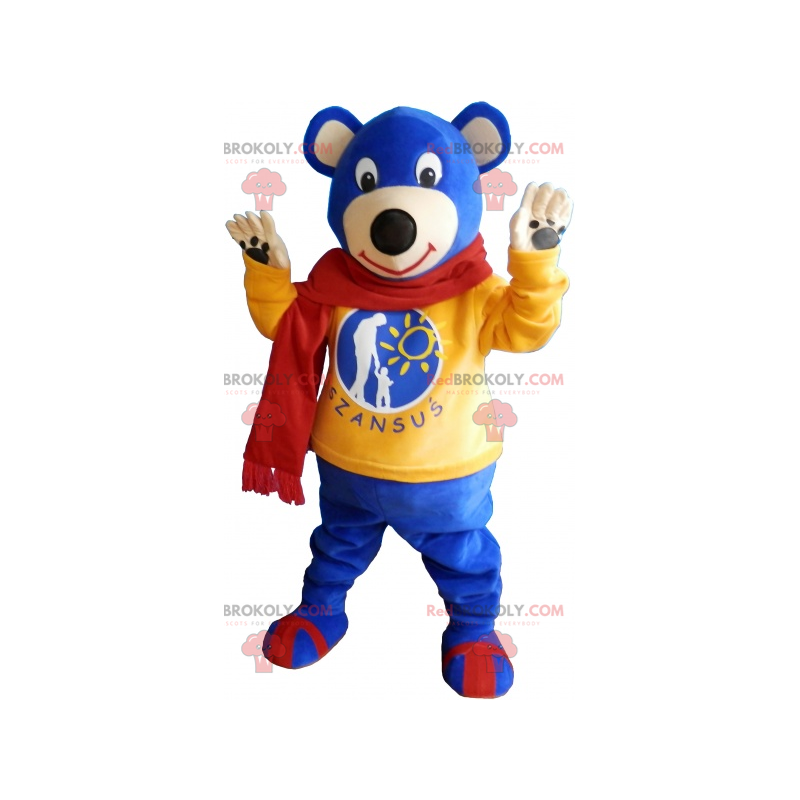 Mascotte d'ours bleu avec écharpe - Redbrokoly.com