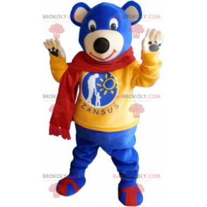 Blå bjørn maskot med skjerf - Redbrokoly.com