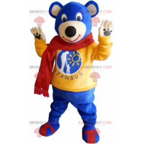 Blå bjørn maskot med tørklæde - Redbrokoly.com