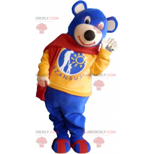 Mascotte d'ours bleu avec écharpe - Redbrokoly.com