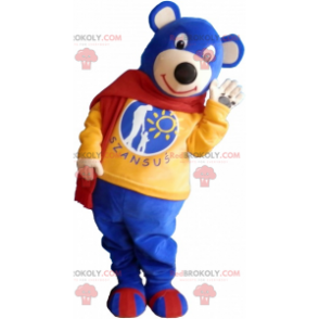 Blå björnmaskot med halsduk - Redbrokoly.com