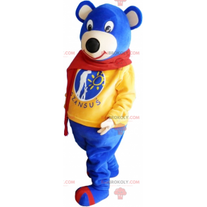 Mascotte d'ours bleu avec écharpe - Redbrokoly.com