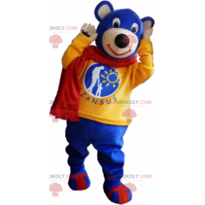 Blaues Bärenmaskottchen mit Schal - Redbrokoly.com