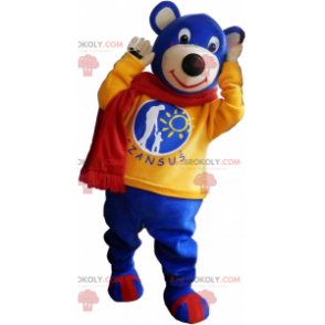 Mascotte orso blu con sciarpa - Redbrokoly.com