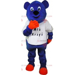 Blauwe beer mascotte in t-shirt - Redbrokoly.com