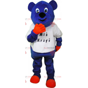 Blue bear mascot in t-shirt - Redbrokoly.com