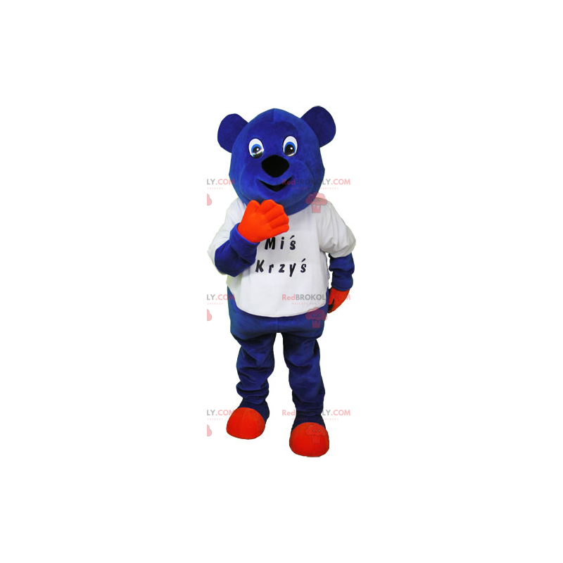 Blue bear mascot in t-shirt - Redbrokoly.com