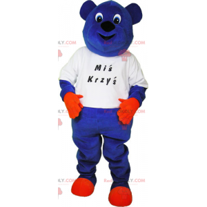 Blauwe beer mascotte in t-shirt - Redbrokoly.com