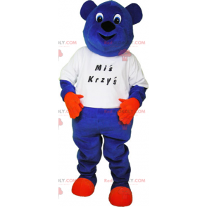 Mascotte orso blu in maglietta - Redbrokoly.com