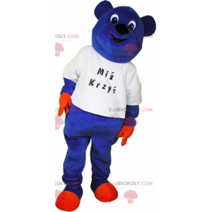 Blue bear mascot in t-shirt - Redbrokoly.com