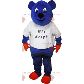 Modrý medvěd maskot v tričku - Redbrokoly.com