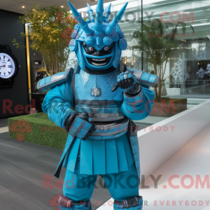 Cyan Samurai mascot costume...