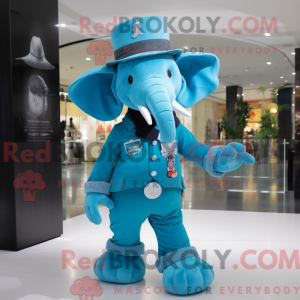 Cyan Elephant maskot drakt...