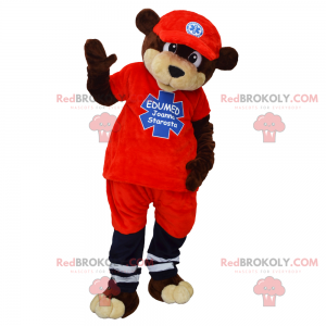 Mascote do urso em traje de ambulância - Redbrokoly.com