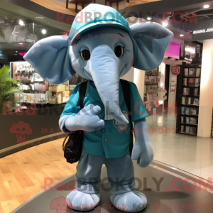 Cyan Elephant maskot drakt...