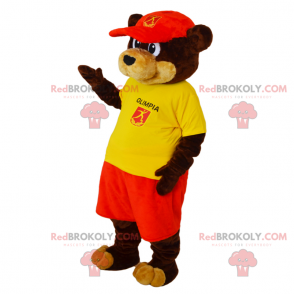 Braun-Beige-Bären-Maskottchen-Outfit mit Anhänger und Mütze -