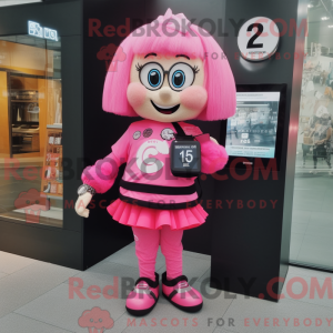 Rosa maskotdraktfigur kledd...