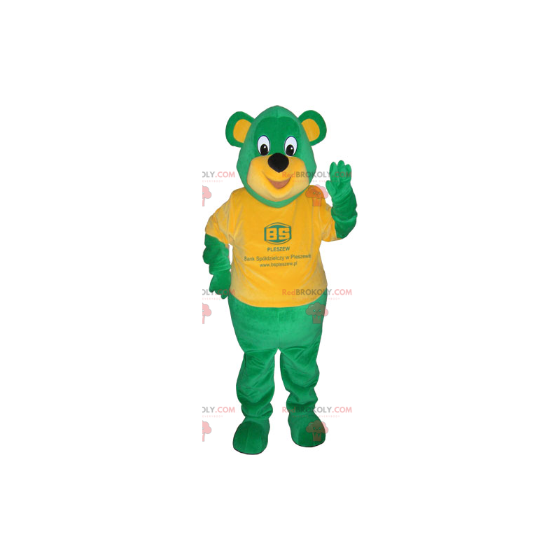 Mascotte orso verde con maglietta arancione - Redbrokoly.com Mascotte orso verde con maglietta arancione - Redbrokoly.com
