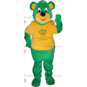 Mascotte d'ours vert avec teeshirt orange - Redbrokoly.com