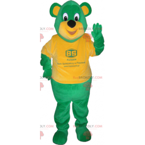 Mascotte orso verde con maglietta arancione - Redbrokoly.com