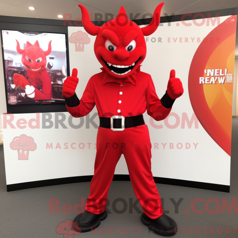 Djevel máscara de rosto com caraterísticas justas com macacão e slipsnåler - Mascotes do diabo - REBROKO_298934 - RedBrokoly.com