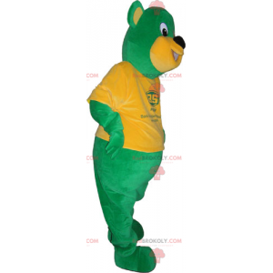 Mascota oso verde con camiseta naranja - Redbrokoly.com