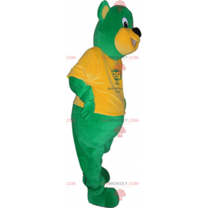 Green bear mascot with orange t-shirt - Redbrokoly.com