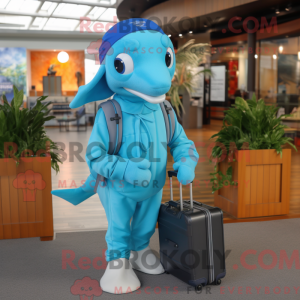 Cyan Dolphin maskot kostume...