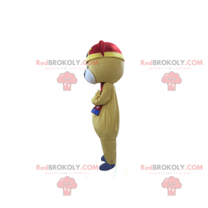 Bear mascotte met rode en blauwe sjaal - Redbrokoly.com