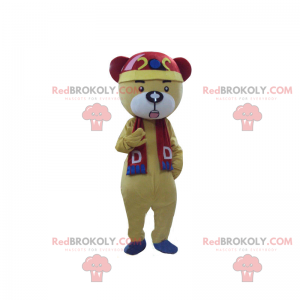 Bear mascotte met rode en blauwe sjaal - Redbrokoly.com