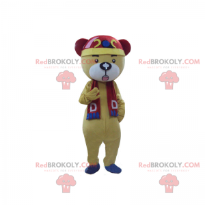 Bear maskot med rødt og blåt tørklæde - Redbrokoly.com