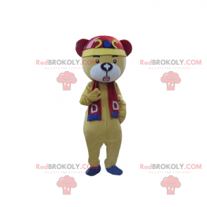 Bear mascotte met rode en blauwe sjaal - Redbrokoly.com