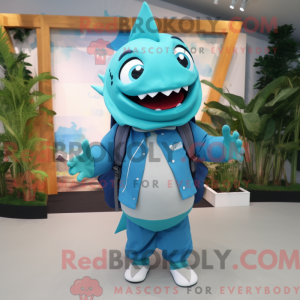 Cyan Tuna maskot drakt...