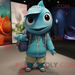 Cyan Tuna maskot drakt...