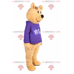Medvěd maskot s fialovým svetrem - Redbrokoly.com