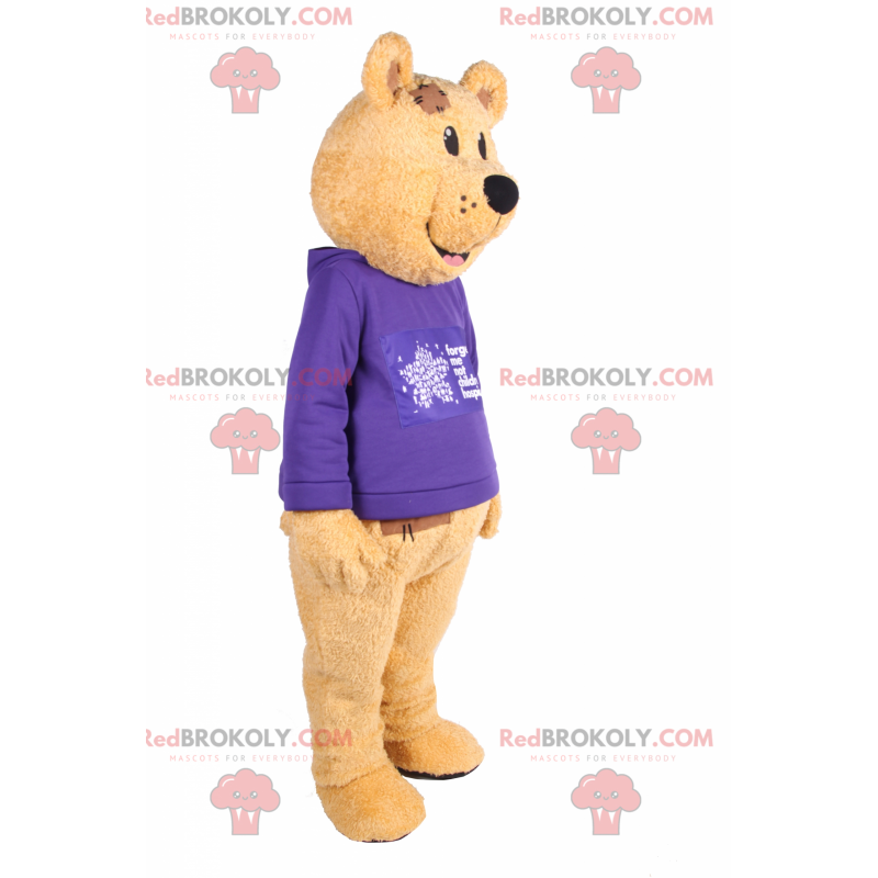 Medvěd maskot s fialovým svetrem - Redbrokoly.com Medvěd maskot s fialovým svetrem - Redbrokoly.com