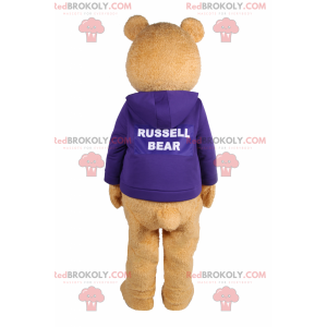 Bear maskot med lilla sweater - Redbrokoly.com