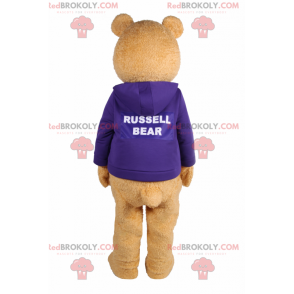 Bear maskot med lilla sweater - Redbrokoly.com