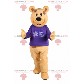 Bear maskot med lilla sweater - Redbrokoly.com
