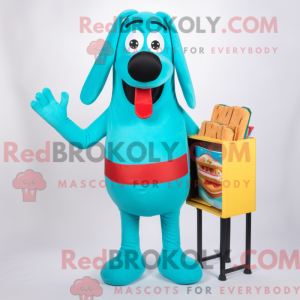 Turquoise Hot Dog mascot...