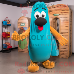 Turquoise Hot Dog mascot...