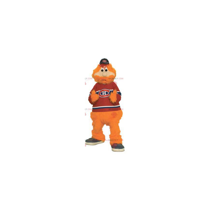 Bebaarde en harige oranje man mascotte - Redbrokoly.com