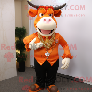 Oranje koe mascottekostuum...