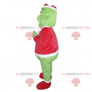 Grinch mascot in Christmas outfit - Redbrokoly.com